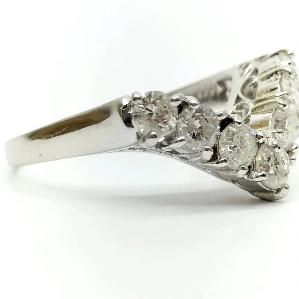 Platinum 900 1Carat Natural Diamond Semi V Ring - Picture 4 of 7